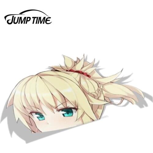 Jump Time 13cm x 7.6cm Car Stickers Fate Red Saber Mordred Anime Decal Funny Car Styling Waterproof Auto Motor Cute Graphics