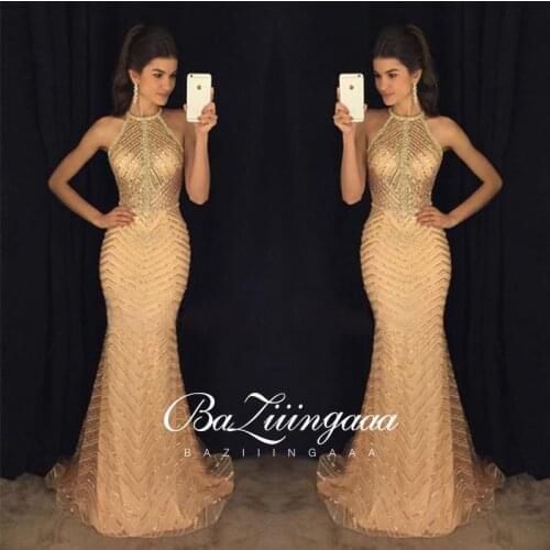 BAZIIINGAAA Luxury Woman Cocktail Dress Beaded Sequins Long Elegant Night Cocktail Party Formal Dresses for Wedding Plus Size
