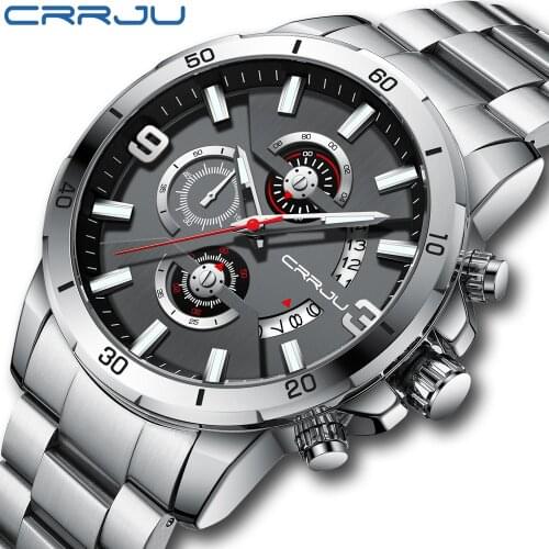 CRRJU 2021 New Fashion Mens Watches with Stainless Steel Top Brand Luxury Sports Chronograph Quartz Watch Men Relogio Masculino