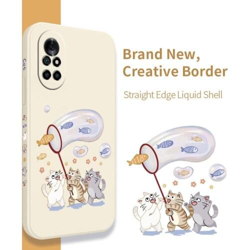Rectangle Lovely Cat Pattern Phone Case For Huawei Nova8 8Pro 8SE Nova 7 7Pro 7SE 6 6se 5 5Pro 5Z 5I 5Ipro 4 4E Cover