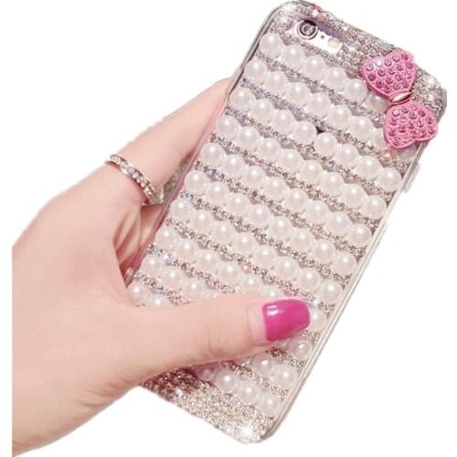 Bling Rhinestone Diamond Crystal Glitter Case Cover Phone Case for Iphone 12 11 Pro MAX X XS MAX XR 6S 7 8 PLUS (Bowknot Pearl)