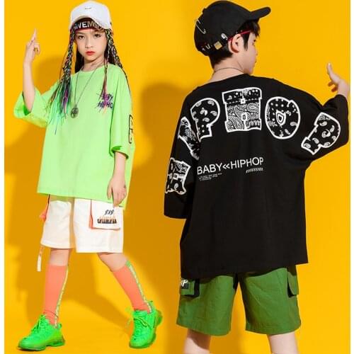 Kids Ballroom Hip Hop Clothing Oversized T Shirt Top Streetwear Ribbon Summer Cargo Shorts for Girl Boy Dance Costume Clothes