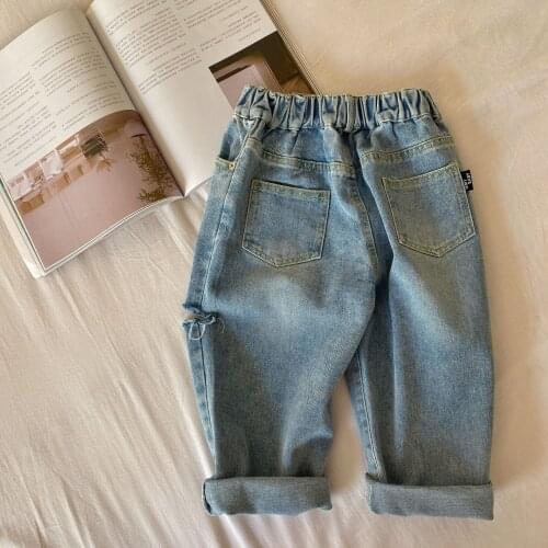 Childrens pants 2021 autumn new cut waist jeans baby Korean waist button pants kids clothes kids leggings