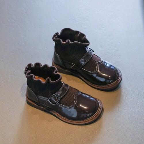 ChildrenS Ankle Beige Autumn Leather Boots Sneakers For Girls Fashion Socks Bow School Shoe 2021 Chelsea Boots Black 8 12 Year