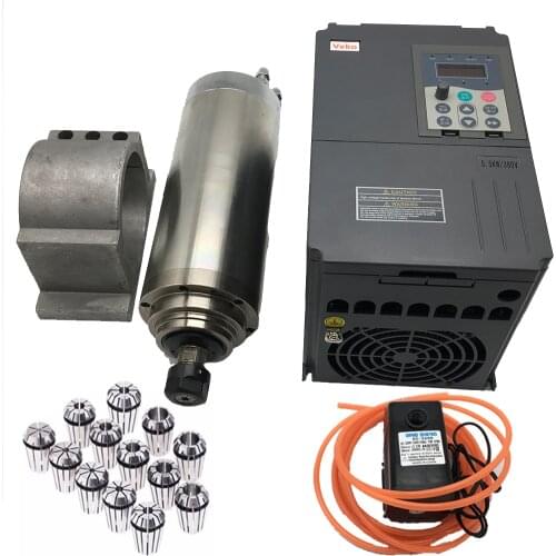 4.5KW Water Cooled Spindle Motor Kit AC 380V 3PH 6HP 24000rpm 5.5KW VFD Spindle Inverter Pump Holder ER20 Collet Kit