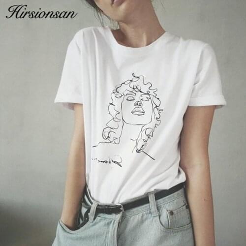 Hirsionsan T Shirt Women 2019 Summer Tumblr Graphic Printed White Tops Tees Cotton Short Sleeve Funny Tshirt Female Harajuku