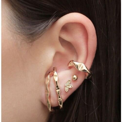 Korean Style Geometric Ear Cartilage Clip Simple C-shaped Stud Earrings Set for Women Metal Fake Piercing Earrings Jewelry