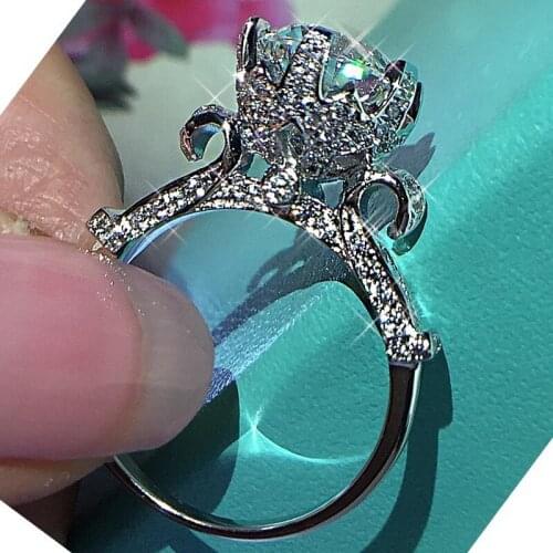 Real Solid 925 Sterling Silver Rings for Women unique design Flower 6ct Diamond Engagement Wedding Ring Fine gemstone Jewelry