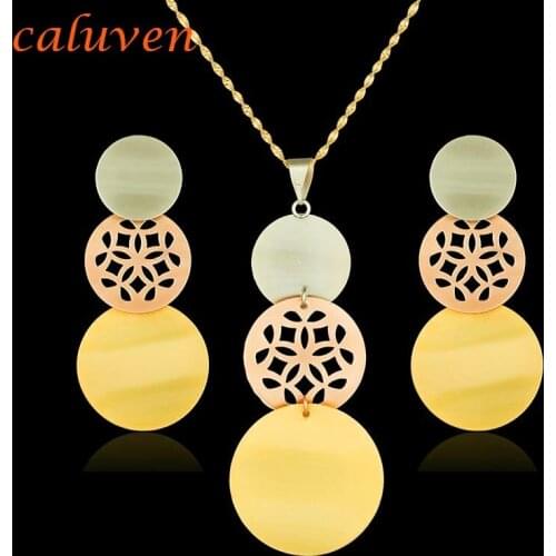 Gold Color/ Mix Rose Gold Jewelry Sets Ethiopian Round Ball Dubai Necklace Sets African Earrings for Womens Gift CE041