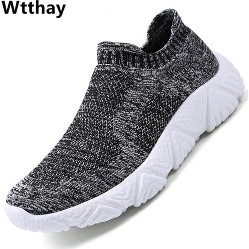 Summer Tendy Casual Shoes Men Knitted Mesh Outdoor Sneakers Men Slip-on Sock Shoes Breathable Sport Shoes Men Zapatillas Hombre