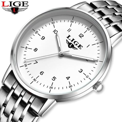LIGE Fashion Mens Watches Top Brand Luxury Quartz Watch For Men Casual Stainless Steel Waterproof Sports Watch Relogio Masculino