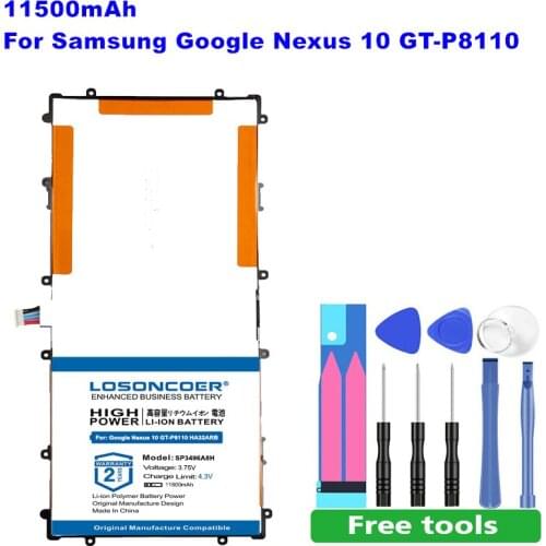 LOSONCOER Replacement Battery SP3496A8H 11500mAh For Samsung Google Nexus 10 N10 GT-P8110 HA32ARB P8110 Authentic Tablet Battery