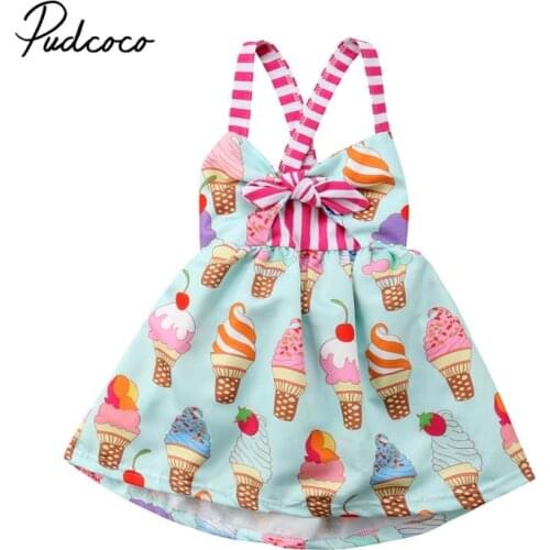 Ice cream Cute Girls Dress Toddler Kids Baby Girls 2019 Summer Bandage Strap Backless Dress Holiday Sundress Cotton Clothes