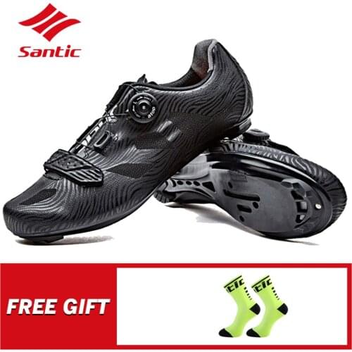 Santic Mens Pro Cycling Shoes Road Bike Lock Shoes Nylon Sole TPU Breathable Self-locking Shoes Sports Bicycle Riding Equipment