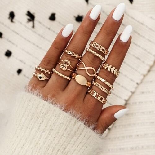 Modyle Gold Color Geometric Rings Set For Women Round Hollow Cross Twist Open Ring Joint Ring 2020 Female Jewelry