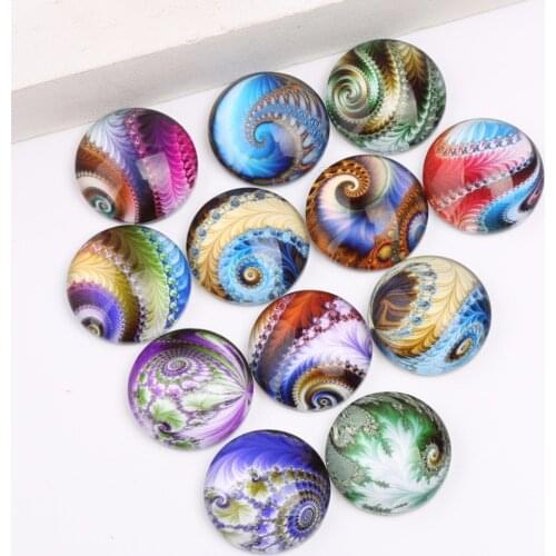 Onwear 20pcs/lot mixed swirl fractal photo round dome handamde diy jewelry glass cabochons 20mm 25mm in pairs