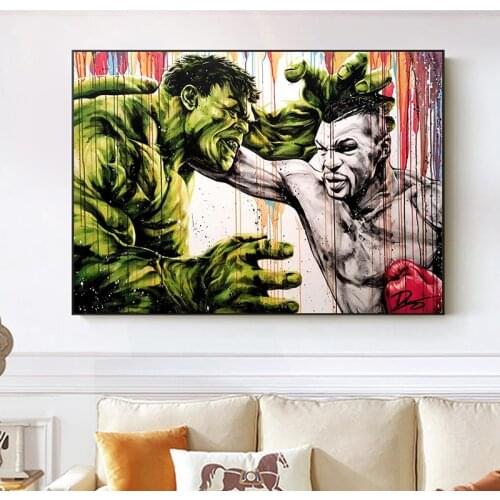 Marvel Posters and Prints Superhero Hulk and Boxing King Tyson Canvas Painting Wall Art Picture HD Print Living Room Decor