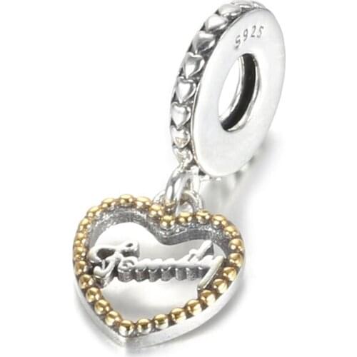 Authentic S925 Silver Pendant Bead fit Pandora Bracelet Bangle Family Heart Dangle Charm DIY Jewelry