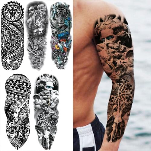 Full Arm God Angel Temporary Tattoos Sleeve For Men Women Tiger Skull Sea Turtle Maori Fake Tattoo Water Transfer Tatoos Large