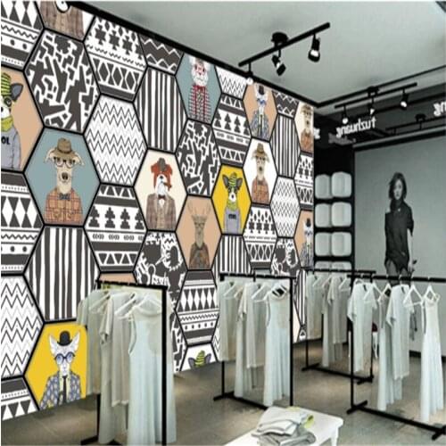 Custom Mural Wallpaper Hand Drawn Abstract Animal Black And White Pattern Clothing Store Background Wall Painting