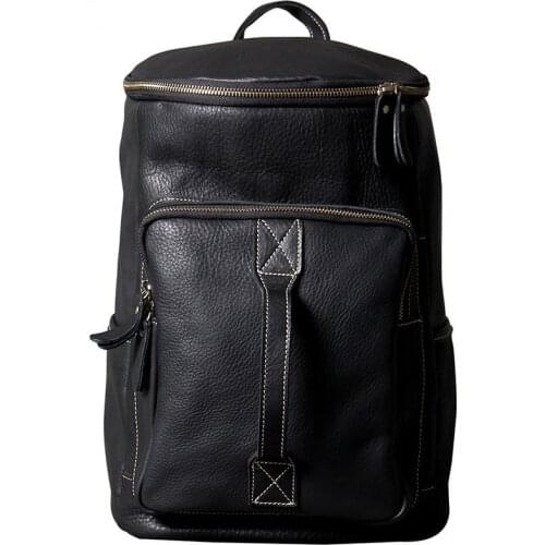 Retro Leather Backpack Men Shoulder Bag Laptop Backpack Male Large Capacity Barrel Bag Travel Bag Schoolbag First Layer Cowhide