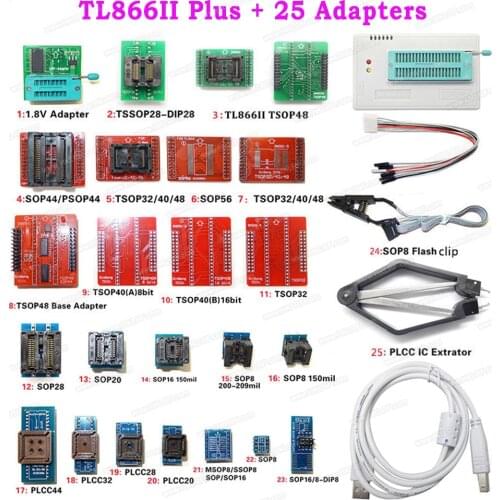 Minipro TL866II Plus USB Universal Programmer Support NAND Flash AVR MCU GAL PIC SPI + 25 Adapters With Extractor Clip