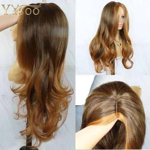 YYsoo #1BT#27 Long Futura Synthetic Hair No Lace Wigs For Women Natural Hairline Body Wave Ombre Full Machine Made Blonde Wig