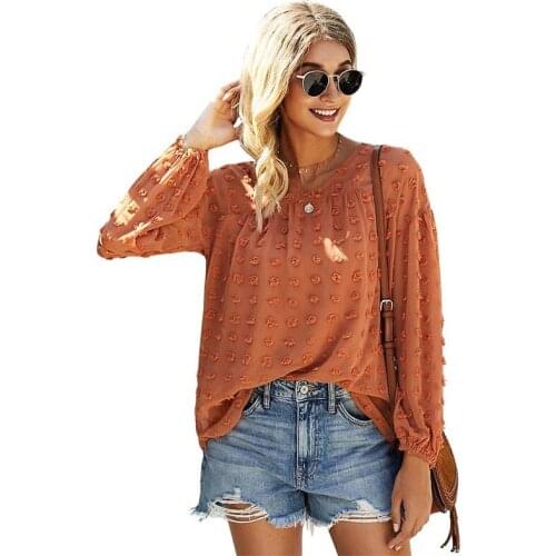 Summer New Blouse Women Solid Chiffon V-neck Long Lantern Sleeves Ladies Temperament Elegant Loose Blouse Tops Womens Clothing
