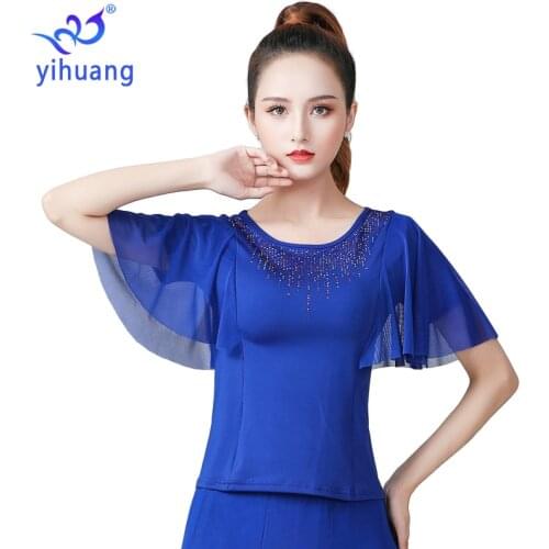 Women Latin Ballroom Blouses Dance Performance Wear Tops Waltz Standard Modern Blouses Practice Short Sleeves Salsa Rumba