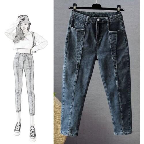 Womens Stretch Jeans Autumn Wear with Short and Tall Womens High-waisted Daddy Pants Eight-cent Mother Jeans