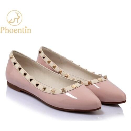Phoentin rivet women flat shoes soft outsole confortable shallow pumps new autumn slip on elegant office shoses FT106
