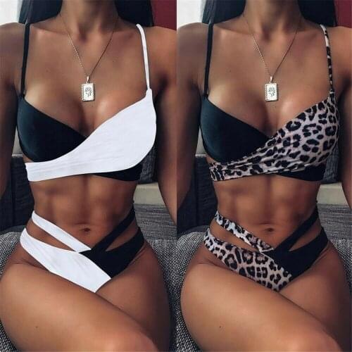 Women Leopard Bikini Elastic High Waist Sexy Push-Up Beach Swimwear Bathing Set