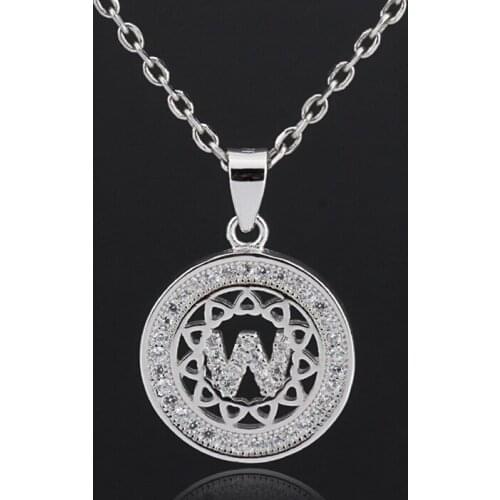 925 Sterling Silver Women Girls Initial Letter W Necklace 26 Letters Charm Necklaces Pendants CZ Jewelry Personal Necklace