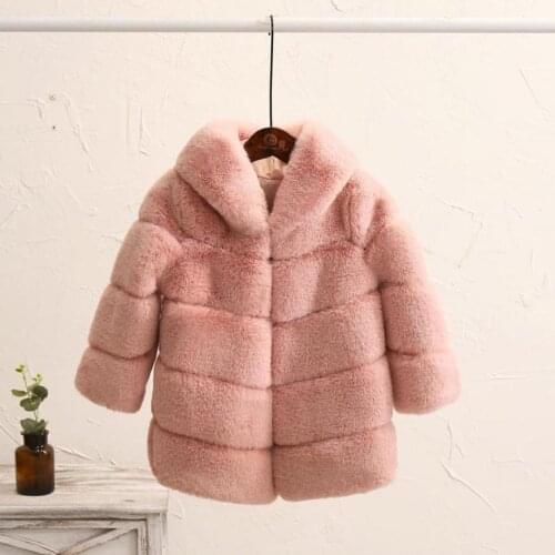 12M-12T Winter New Faux Fur Coat Thicker Warm Girls Imitation Rex Rabbit Fur Jackets Parka Kids Outerwear Hooded Overcoat Y13