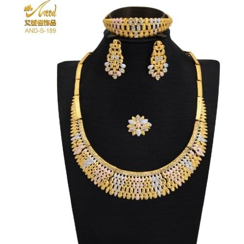 ANIID Gold Gems Necklace Sets Accessories For Women Afghan Jewellery African Earings Big Round Artificial Hymen Bracelet Dubai