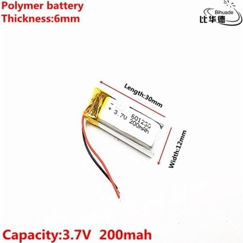 10 PCS free shipping 3.7V lithium polymer battery 601230 061230 200mah Bluetooth Battery Battery MP5 recorder