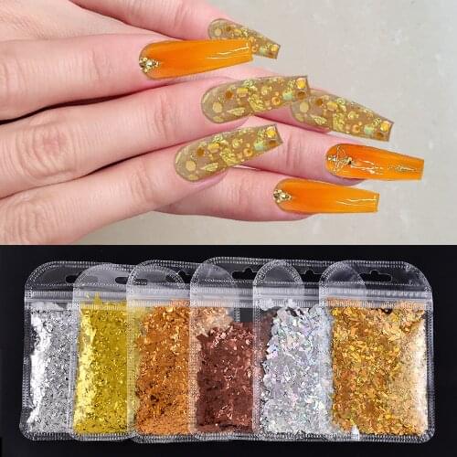 3D Holographic Gold Silver Nail Art Glitter Sequins Accessories Irregular Flakes Nail Decoration for Nails Designs Ongles