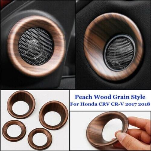 4Pcs Peach Wood Grain Car Door Speaker Guard Protector Audio Woofer Panel Cover Trim For Honda CRV CR-V 2017-2019
