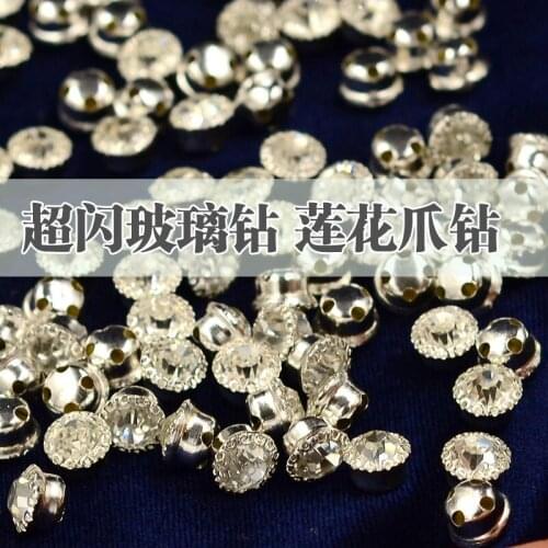 500pieces/lot 6mm/8mm sparkling glass diamond sew-on three-dimensional lotus claw drill garment shoes bags diy accessories