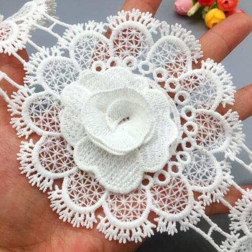 5X 10cm Mesh Cotton Rose Flowers White Lace Trim Applique Braid Trimmings Ribbon Fabric Sewing Crafts Accessories for Clothes