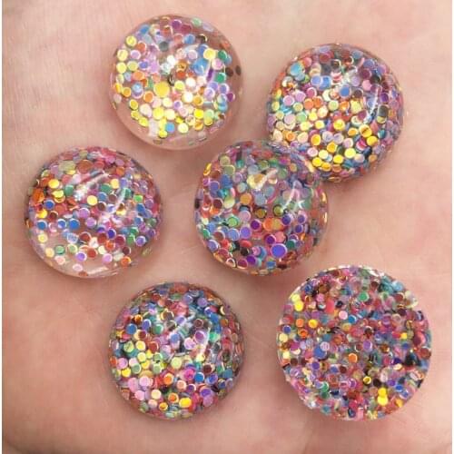 New 6pcs 20mm Resin Filled Glitter Colorful Crystal Convex Round Flat Back Rhinestone Applique DIY Wedding Ornament Craft SG171