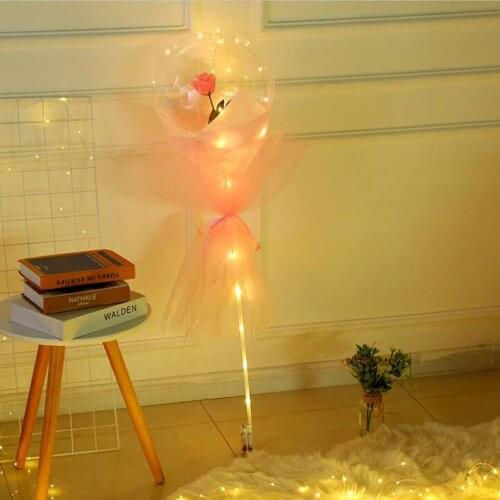 Bubble Ball Rose Bouquet Hep Posy Balloon Gift Luminous Flower Party Supplies Valentines Day Present Transparent LED Nosegay