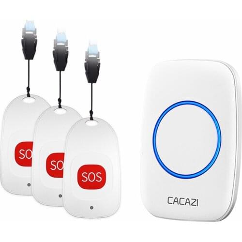CACAZI Smart Home Wireless Pager Doorbell Old Man Emergency Alarm Call Bell US EU UK Plug 80M Remote 1 pager 1 Receiver Ringbell