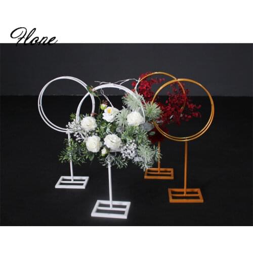 Wedding party table centerpieces backdrop artificial decorative flowers iron ring stand flower arrangement decoration props