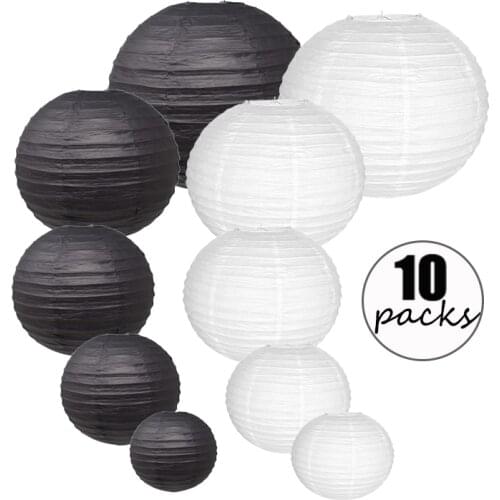 10 Pcs/set 6"-14" White Black Chinese Paper Lantern Assorted Sizes Round papier lampion Wedding Vintage Party Hanging Decor