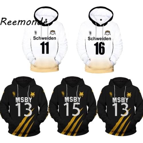 Haikyuu!! Hoodies Sweatshirts Mens Hinata Shoyo MSBY Cosplay Hooded Pullover High School Uniforms Plus Size Hip Hop Coat Jacket