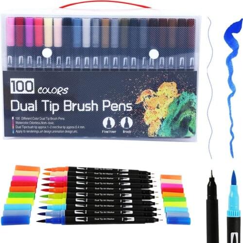 100 Colors Dual Brush Art Markers Pen Fine Tip and Brush Tip Pens for Bullet Journals Adult Coloring Books Calligraphy Lettering