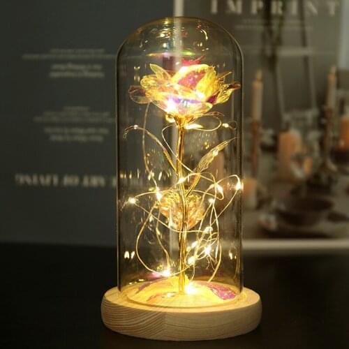 Artificial Eternal Rose LED Light Beauty The Beast In Glass Cover Christmas Home Decor For Mother Valentines Day new Year Gift