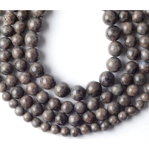 Labradorite Natural Coffee Smooth Stone Round Beads For Jewelry Making Spacer Loose Beads Diy Bracelets Necklace 15" 6/8/10/12mm