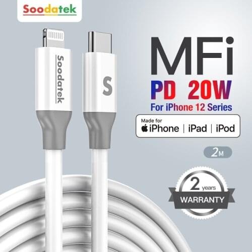 Soodatek MFi USB Type C to Lightning Cable for iPhone 12 Mini Pro Max 8 PD 18W 20W Fast USB C Charging Cable for Macbook Pro